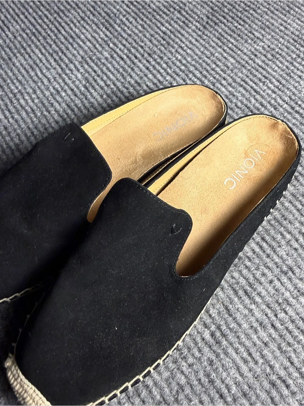 Vionic Santorini Black Suede Espadrille Mule Slides Size 9.5
